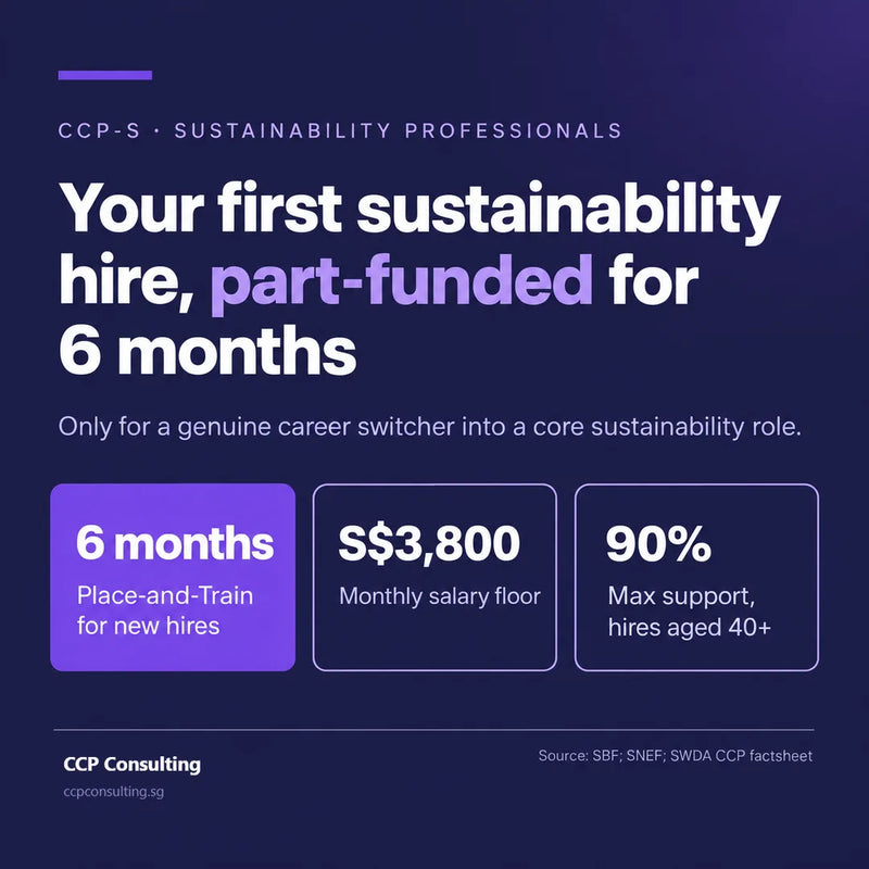 Career conversion programme for sustainability professionals: 6 months, S$3,800 salary floor, up to 90% support