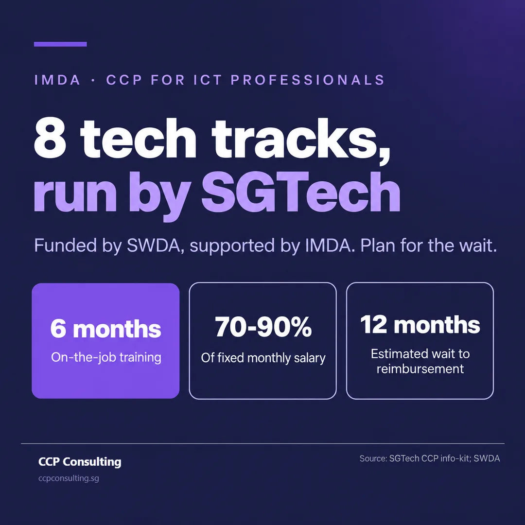IMDA career conversion programme: eight ICT tracks run by SGTech, six months of on-the-job training